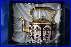 Royal Crown Derby Old Imari Solid Gold Band Kettle Teapot Original Box