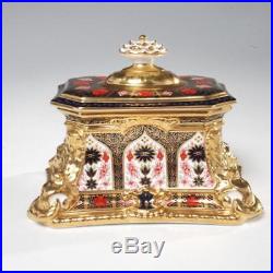 Royal Crown Derby Old Imari Solid Gold Band Square Casket Box With Orig Box