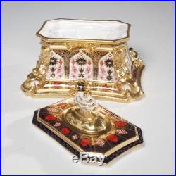Royal Crown Derby Old Imari Solid Gold Band Square Casket Box With Orig Box