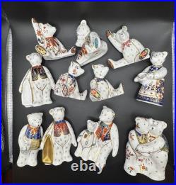 Royal Crown Derby Old Imari Teddy Bears 11 Piece Collection Mint Condition