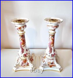 Royal Crown Derby Olde Avesbury Candlestick Pair A. 73 Bone China 10.5