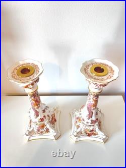 Royal Crown Derby Olde Avesbury Candlestick Pair A. 73 Bone China 10.5