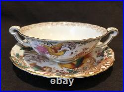 Royal Crown Derby Olde Avesbury Cream Soup Bowl and Saucer Handle Circa 1940