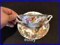 Royal Crown Derby Olde Avesbury Cream Soup Bowl and Saucer Handle Circa 1940