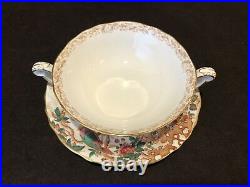 Royal Crown Derby Olde Avesbury Cream Soup Bowl and Saucer Handle Circa 1940