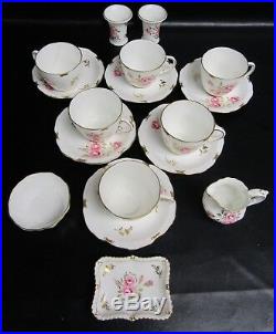 Royal Crown Derby PINXTON ROSES 17 piece bone china TEA SET 1st Quality
