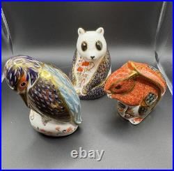 Royal Crown Derby Panda Squirrel & Kingfisher Paperweights Mint