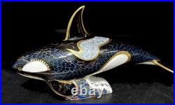 Royal Crown Derby Paperweight FAIR ISLE ORCA MINT Gold Stopper