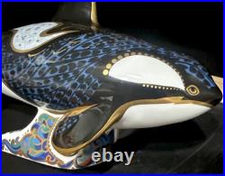 Royal Crown Derby Paperweight FAIR ISLE ORCA MINT Gold Stopper