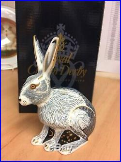 Royal Crown Derby Paperweight Starlight Hare, signed by Sue Rowe, gold stopper