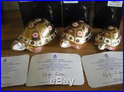 Royal Crown Derby Paperweight Yorkshire Rose Tortoise FATHER MOTHER & BABY