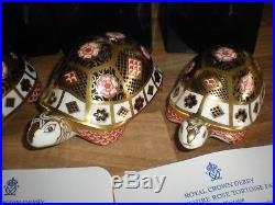 Royal Crown Derby Paperweight Yorkshire Rose Tortoise FATHER MOTHER & BABY