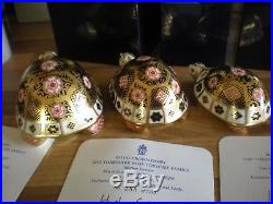 Royal Crown Derby Paperweight Yorkshire Rose Tortoise FATHER MOTHER & BABY