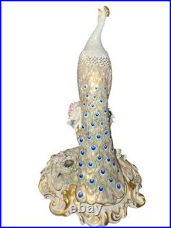 Royal Crown Derby Peacock Figurine 24cm Signed B. Barker Made in England