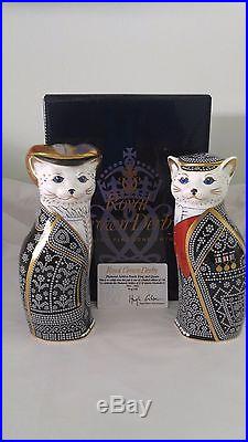 Royal Crown Derby Pearly King & Queen Cat Paperweights