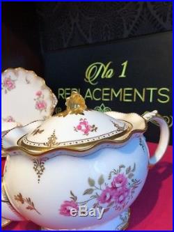 Royal Crown Derby Pinxton Roses 1st Fluted Large Teapot Tea Set for 4 Trios Jug