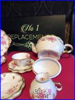 Royal Crown Derby Pinxton Roses 1st Fluted Large Teapot Tea Set for 4 Trios Jug