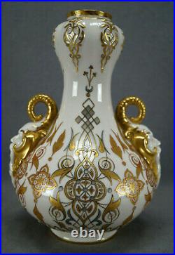 Royal Crown Derby Platinum & Gold Figural Green Man Handles Vase Circa 1877-1890