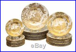 Royal Crown Derby Porcelain 3 Piece Dinner Service for 12 in Gold Aves