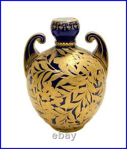 Royal Crown Derby Porcelain Cobalt Blue & Gold Encrusted Twin Handled Urn, c1880