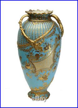 Royal Crown Derby Porcelain Gilt Encrusted & Enamel Triple Handled Vase, 1892