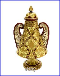 Royal Crown Derby Porcelain Gold Encrusted Twin Handled Lidded Urn, circa 1880