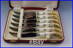 Royal Crown Derby Porcelain Handle Set of 6 Fruit Paring Knives with Fitted Box