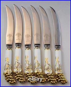 Royal Crown Derby Porcelain Handle Set of 6 Fruit Paring Knives with Fitted Box