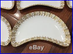 Royal Crown Derby Porcelain Heraldic Gold Set of 12 Crescent Form Bone Dishes