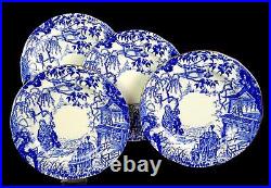 Royal Crown Derby Porcelain Mikado Blue 4 Piece 9 1/8 Luncheon Plates 1937