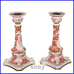 Royal Crown Derby Porcelain Red Aves Candlestick Pair