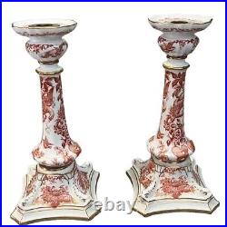 Royal Crown Derby Porcelain Red Aves Candlestick Pair