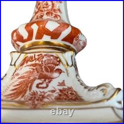 Royal Crown Derby Porcelain Red Aves Candlestick Pair