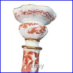 Royal Crown Derby Porcelain Red Aves Candlestick Pair