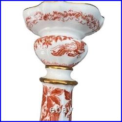 Royal Crown Derby Porcelain Red Aves Candlestick Pair