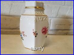 Royal Crown Derby Porcelain Tea Caddy with Gold Trim and Floral Decorations