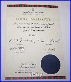 Royal Crown Derby Prestige Long Eared Owl Paperweight Box / Certificate -vgc