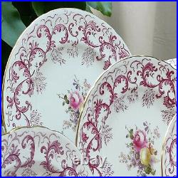 Royal Crown Derby Purple Scrolling Pattern With Posies Dinner Service A496