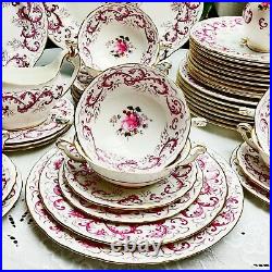 Royal Crown Derby Purple Scrolling Pattern With Posies Dinner Service A496