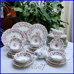 Royal Crown Derby Purple Scrolling Pattern With Posies Dinner Service A496