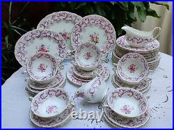 Royal Crown Derby Purple Scrolling Pattern With Posies Dinner Service A496