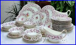 Royal Crown Derby Purple Scrolling Pattern With Posies Dinner Service A496