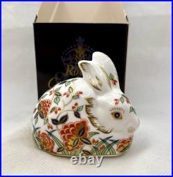 Royal Crown Derby RARE FLORAL Bunny Rabbit Gold Stopper Paperweight with Box