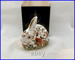 Royal Crown Derby RARE FLORAL Bunny Rabbit Gold Stopper Paperweight with Box