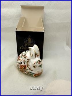 Royal Crown Derby RARE FLORAL Bunny Rabbit Gold Stopper Paperweight with Box