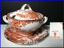 Royal Crown Derby RED AVES Covered Sauce/Gravy Tureen withLiner, 1st Quality, Mint