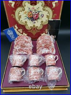 Royal Crown Derby RED AVES (OLDER, DISC 1997) Boxed Set 6 Demitasse Cup & Saucers