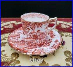 Royal Crown Derby RED AVES (OLDER, DISC 1997) Boxed Set 6 Demitasse Cup & Saucers