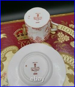 Royal Crown Derby RED AVES (OLDER, DISC 1997) Boxed Set 6 Demitasse Cup & Saucers