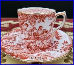 Royal Crown Derby RED AVES (OLDER, DISC 1997) Boxed Set 6 Demitasse Cup & Saucers